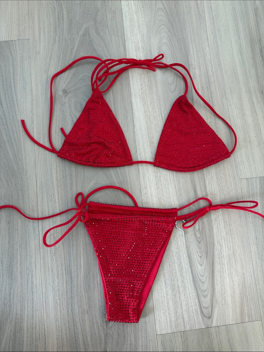 Santa brand Red Sequin Triangle String Bikini Set